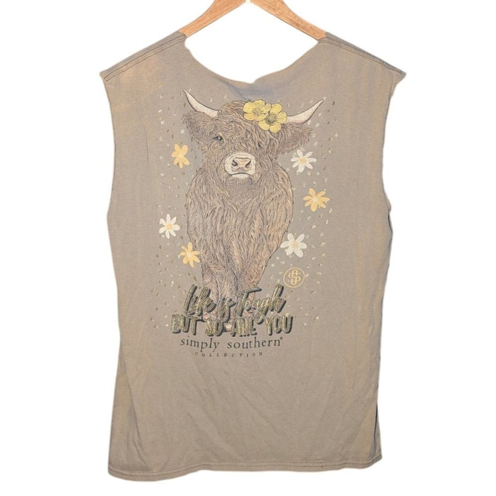 Buckle Bunny Rodeo Western Highland Cow Simply Southern Cut Off Destroyed Shirt